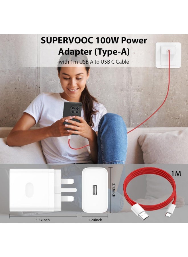 1Pack 100W Charger Compatible with Oneplus 15 14 13 12 12R 11 10 Pro, Super Wall Block for One Plus 9 Pro 10T 13R 10R 8T 8 7T 7 9R Pad Open Nord 3 4 CE N20 N10 N30 Fast Charging 1M USB A to USB C Cable - Image 4